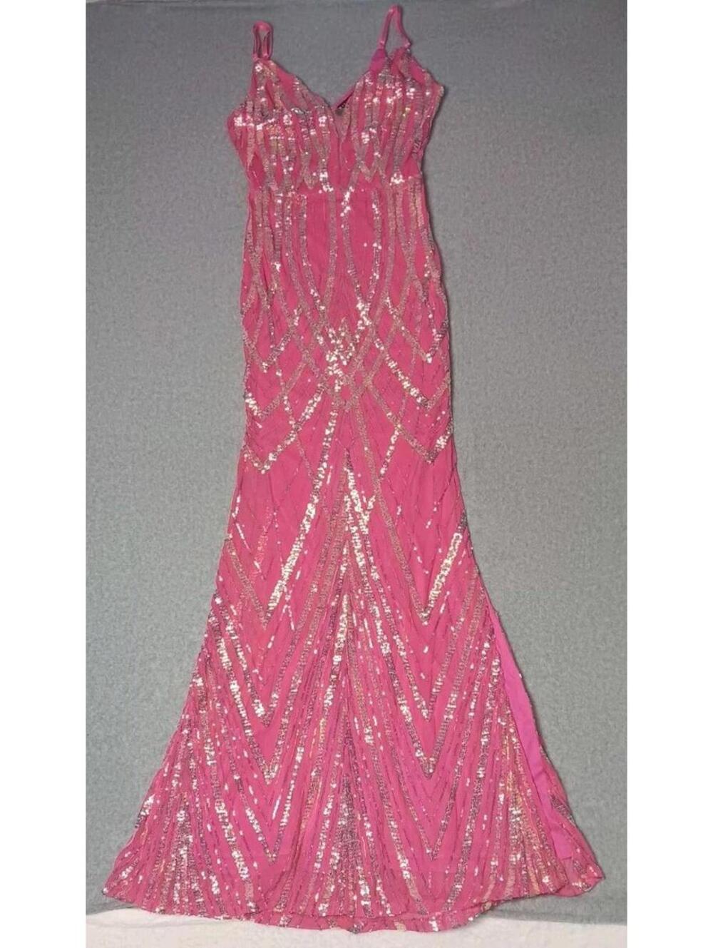 Banjul Sequin Mermaid Fit And Flare Maxi Dress Womens Size Small Pink With Rose